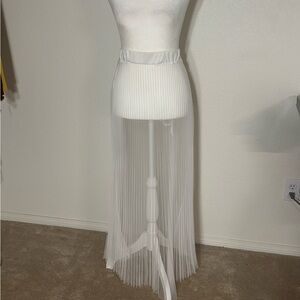 Elegant Sheer White Pleated Maxi Skirt